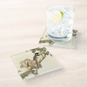 Orientalischer Vogel auf Zweig Glasuntersetzer (Schrägansicht)