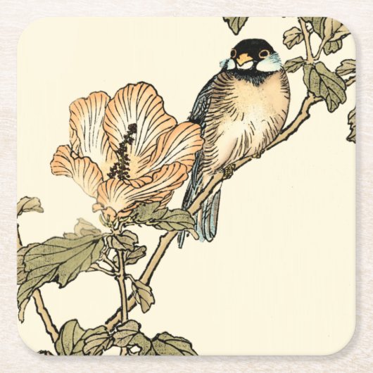 Orientalischer Vogel auf Zweig Rechteckiger Pappuntersetzer (Vorderseite)