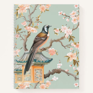 Orientalischer Vogel und Fruchtblüten SpiralNotebo Notizblock