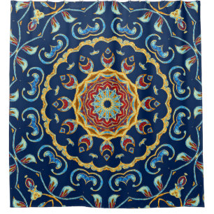 Orientalischer Wasserfarben-Blumen-Mandala-Teppich Duschvorhang
