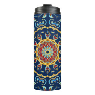 Orientalischer Wasserfarben-Blumen-Mandala-Teppich Thermosbecher