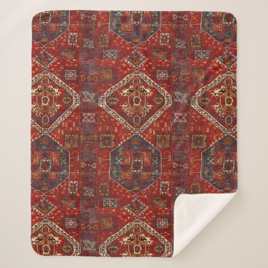 Orientalischer Wolldeckeentwurf in dunkelrotem no5 Sherpadecke (Vorderseite)