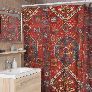 Orientalischer Wolldeckeentwurf in Rotem und in Duschvorhang