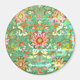 Orientalisches Blumenmuster antikes Grün Pfirsich Magnet