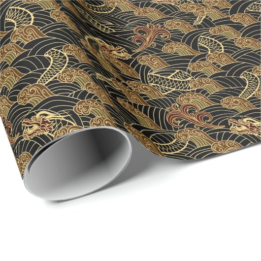 Orientalisches Drachenmuster Geschenkpapier (Rolleneckpunkt)