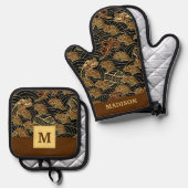 Orientalisches Drachenmuster Ofenhandschuh & Topflappen-Set (Vorderseite/Rückseite)