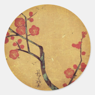 Orientalisches florales vintage japanisches Kirsch Runder Aufkleber