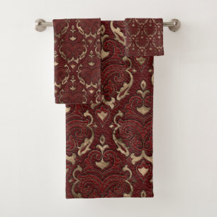 Orientalisches Muster - rotes Leder und Gold Badhandtuch Set