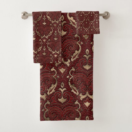 Orientalisches Muster - rotes Leder und Gold Badhandtuch Set (Insitu)