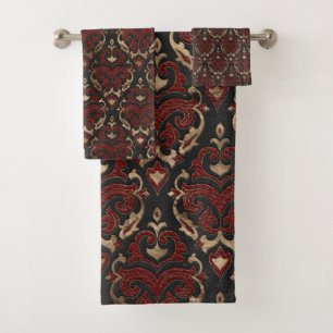 Orientalisches Muster-- schwarzes und rotes Leder Badhandtuch Set