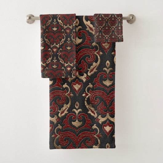 Orientalisches Muster-- schwarzes und rotes Leder Badhandtuch Set (Insitu)