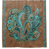 Orientalisches Paisley-Muster-Aquarell und Gold Duschvorhang (Vorderseite)