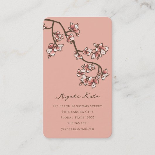 Orientalisches Rosa Pfirsichblüten Elegantes Chic Visitenkarte (Vorderseite)