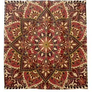 Orientalisches Rot: Vintager Blumenteppich Duschvorhang