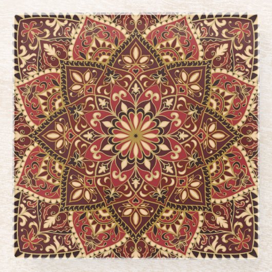 Orientalisches Rot: Vintager Blumenteppich Glasuntersetzer (Vorderseite)