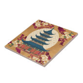 Orientalisches Rotes Gold Chinoiserie Pagoda Tile Fliese (Seite)