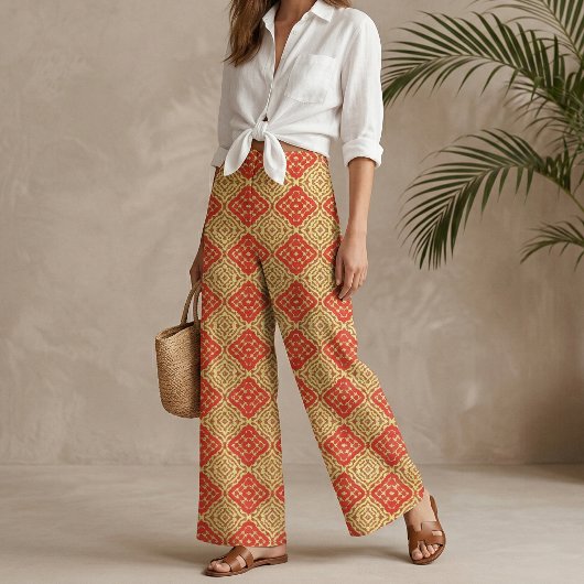 Orientalisches rotes und gelbes Mosaikmuster Stoff