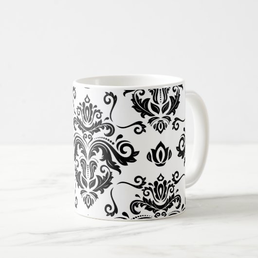 Orientalisches Schwarz & Weiß: Klassische Textur Kaffeetasse (VorderseiteRechts)