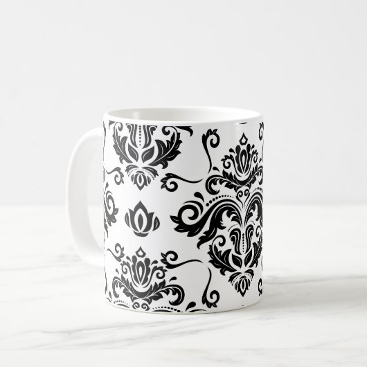 Orientalisches Schwarz & Weiß: Klassische Textur Kaffeetasse (Vorderseite Links)