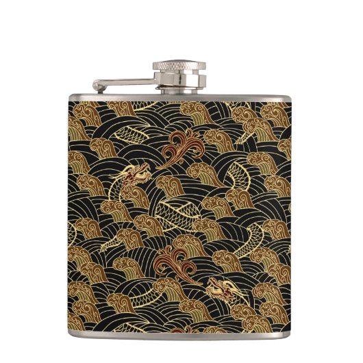 Orientalisches Seedrache-Muster Flachmann (Vorderseite)