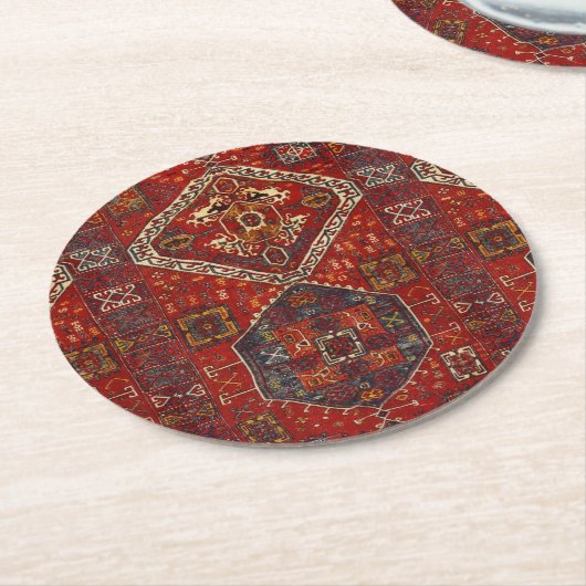 Orientalisches Teppichdesign in dunkelrot Runder Pappuntersetzer (Angewinkelt)