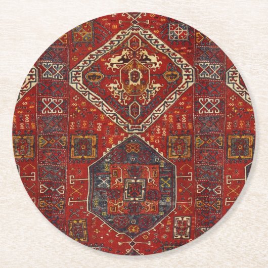 Orientalisches Teppichdesign in dunkelrot   Runder Pappuntersetzer (Vorderseite)