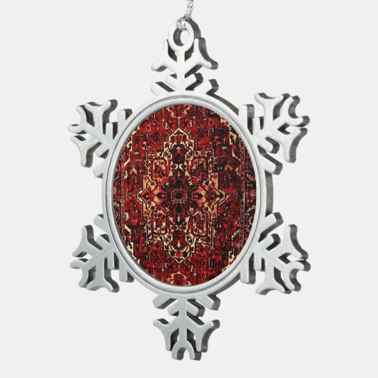 Orientalisches Teppichdesign in dunkelrot Schneeflocken Zinn-Ornament (Rechts)