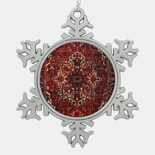 Orientalisches Teppichdesign in dunkelrot Schneeflocken Zinn-Ornament (Vorderseite)