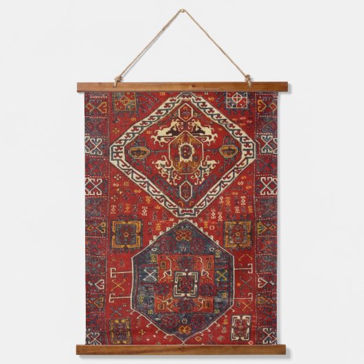 Orientalisches Teppichdesign in dunkelrot Wandteppich Mit Holzrahmen (Vorderseite)