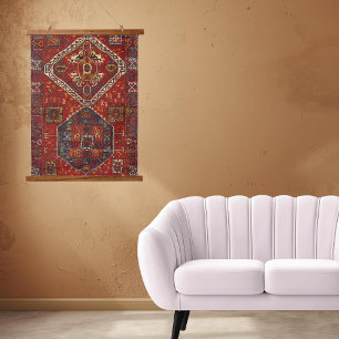 Orientalisches Teppichdesign in dunkelrot Wandteppich Mit Holzrahmen