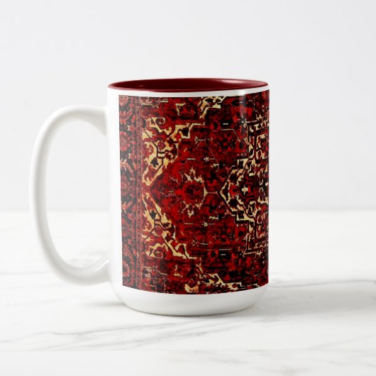 Orientalisches Teppichdesign in dunkelrot Zweifarbige Tasse (Links)