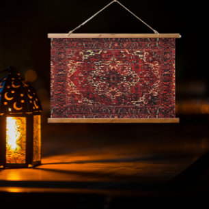 Orientalisches Teppichmuster in dunkelroten Tapete Wandteppich Mit Holzrahmen
