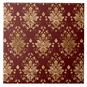 Orientalisches Vintage-Damaskusmuster - Rot und Go Fliese