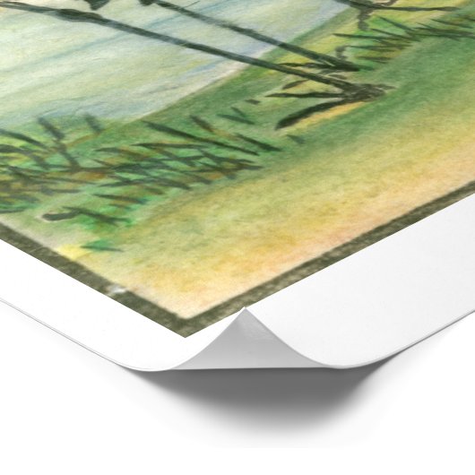 Orientalkrane am Wasser Poster (Ecke)