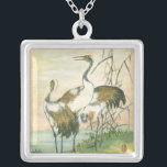 Orientalkrane am Wasser Versilberte Kette<br><div class="desc">Dieses Gemälde von Vision Studio war perfekt für eine Vogelsammlung. Dieses zeitgenössische,  feine Kunstdruckbild von weißen Kranen mit schwarz-braunen Flügeln ist perfekt für einen orientalischen Fan und die Details werden jedem Zazzle-Produkt Charakter verleihen.</div>