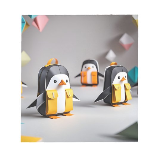 Origami Art - Adorable Baby Pinguine im Rucksack Notizblock (Vorderseite)