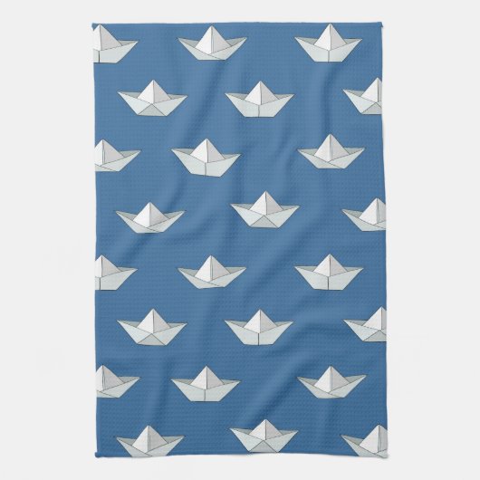 Origami-Boote auf dem Wassermuster Geschirrtuch (Vertikal)