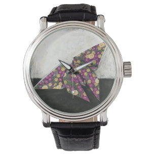 Origami Butterfly auf Blumenpapier Armbanduhr