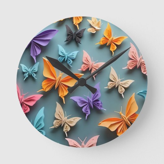 Origami Butterfly Pattern Runde Wanduhr (Vorderseite)