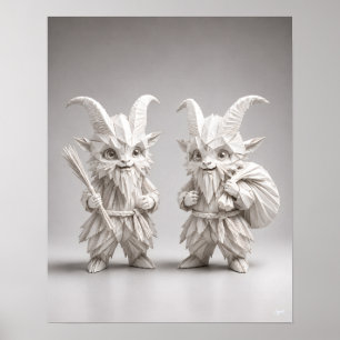 Origami Chibi Krampus Duo in Weiß Poster