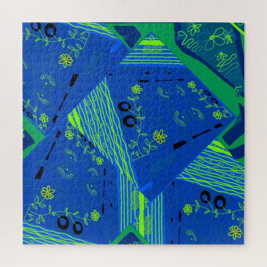 Origami Chintz (L) Blue Green Puzzle (Vertikal)