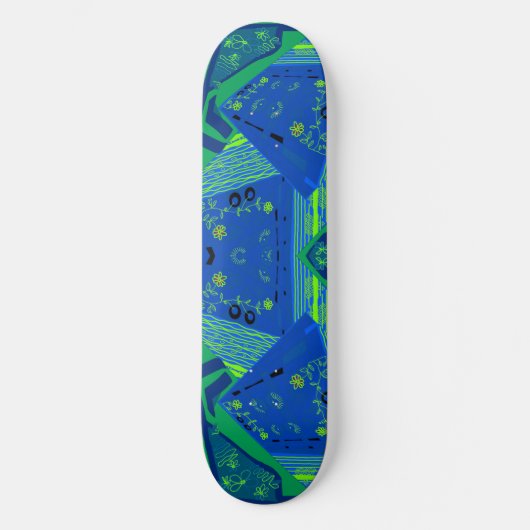 Origami Chintz (L) Blue Green Skateboard (Vorderseite)