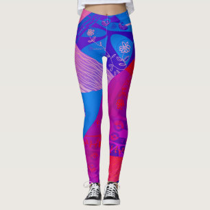 Origami Chintz (L) Blue Lila Red Grad Leggings