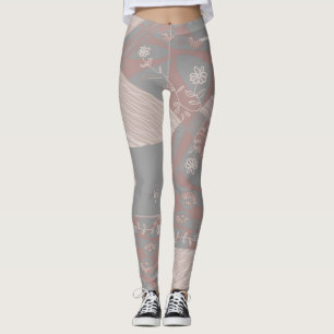 Origami Chintz (L) Dusty Coral Mushroom Gray Leggings