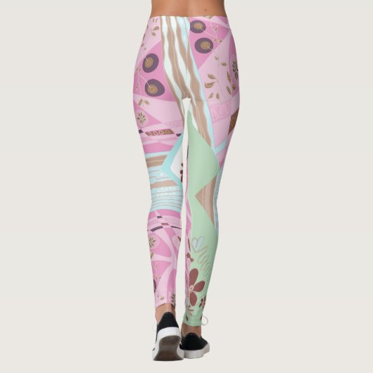 Origami Chintz (L) Dusty Pink Blue Brown White Leggings (Rückseite)