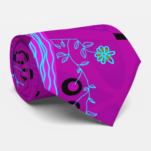 Origami Chintz (L) Fuchsia Turquoise Blue Magenta Krawatte (Gerollt)