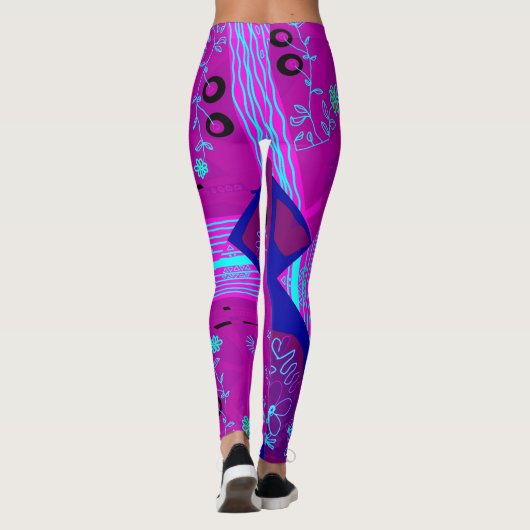 Origami Chintz (L) Fuchsia Turquoise Blue Magenta Leggings (Rückseite)