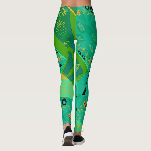 Origami Chintz (L) Jade Orange Green Leggings (Rückseite)