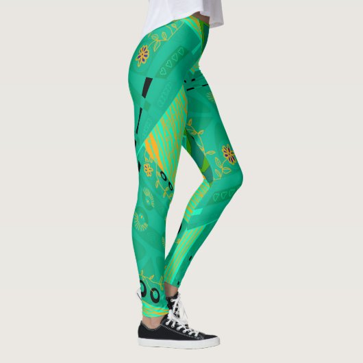 Origami Chintz (L) Jade Orange Green Leggings (Rechts)