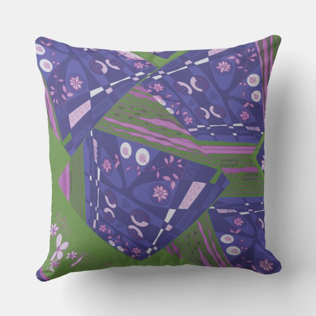 Origami Chintz (L) Lila rosa Grün Kissen (Rückseite)